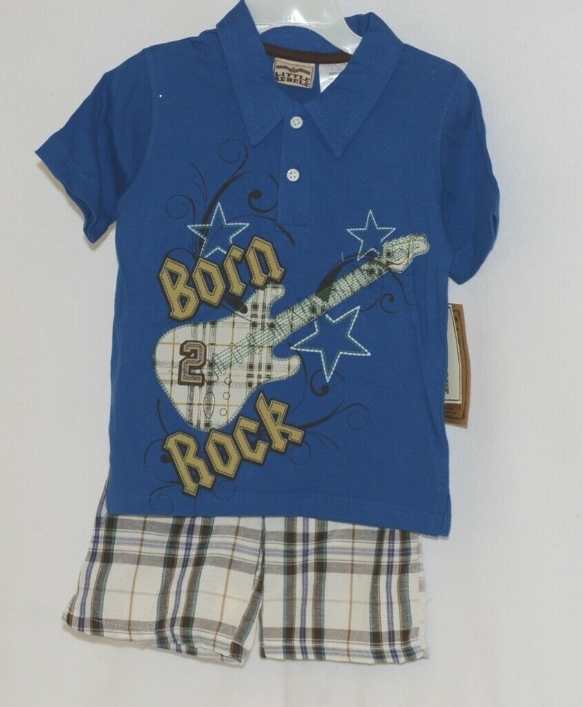 Little Rebels Boys Two Piece Born 2 Rock Shirt Shorts Outfit 24 Months