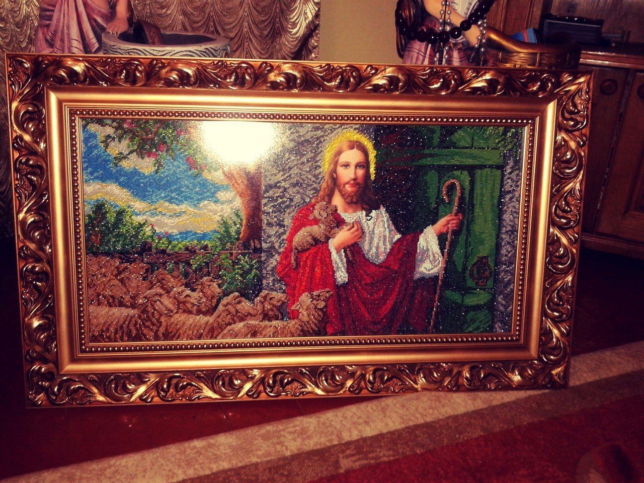 Religious picture bead jessecmault needlework kit jesus knocking on a