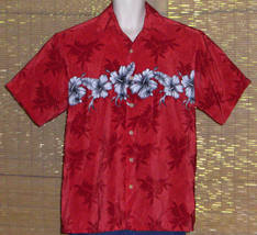 Island Tropics Hawaiian Shirt Red Gray White Floral  Size Medium - $21.99