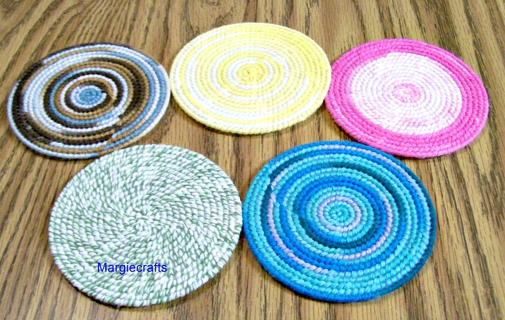 Light Colored Coasters, Plastic Canvas, Handmade, Cross Stitch, Round