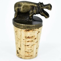 South African Cast Metal w Antique Brass Finish Hippo Wine Bottle Cork Stopper