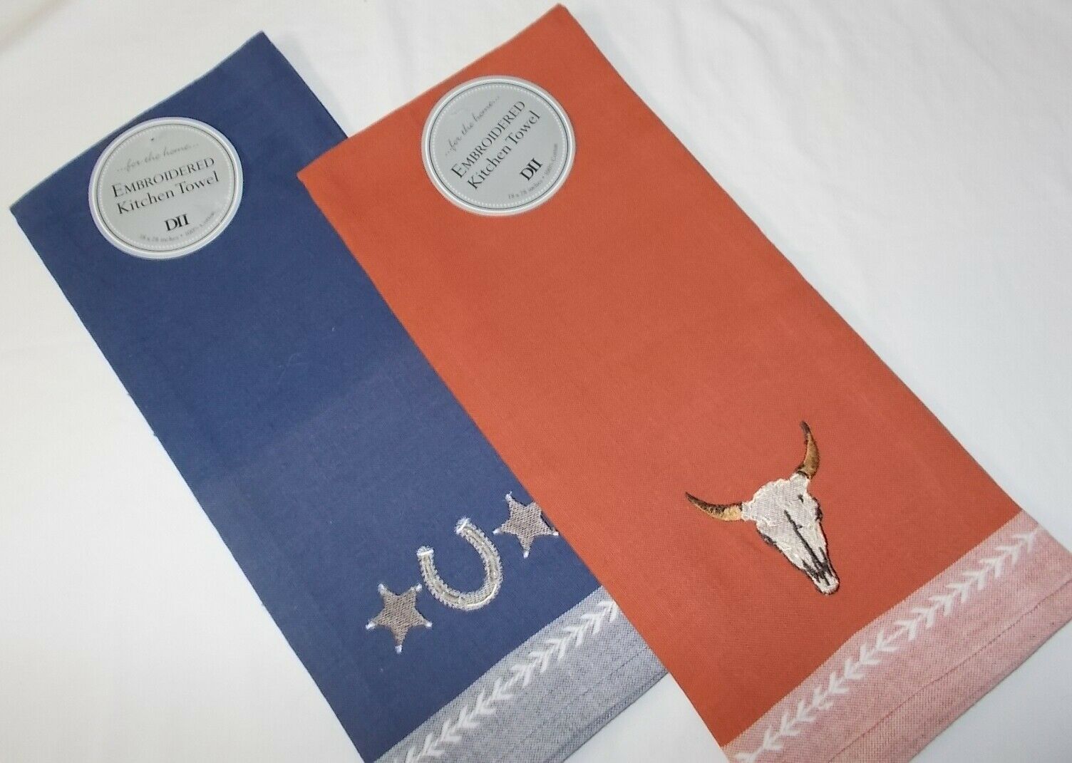 DII Design Import Set 2 Cowboy Ranch Kitchen Towels Embroidered, 100% cotton
