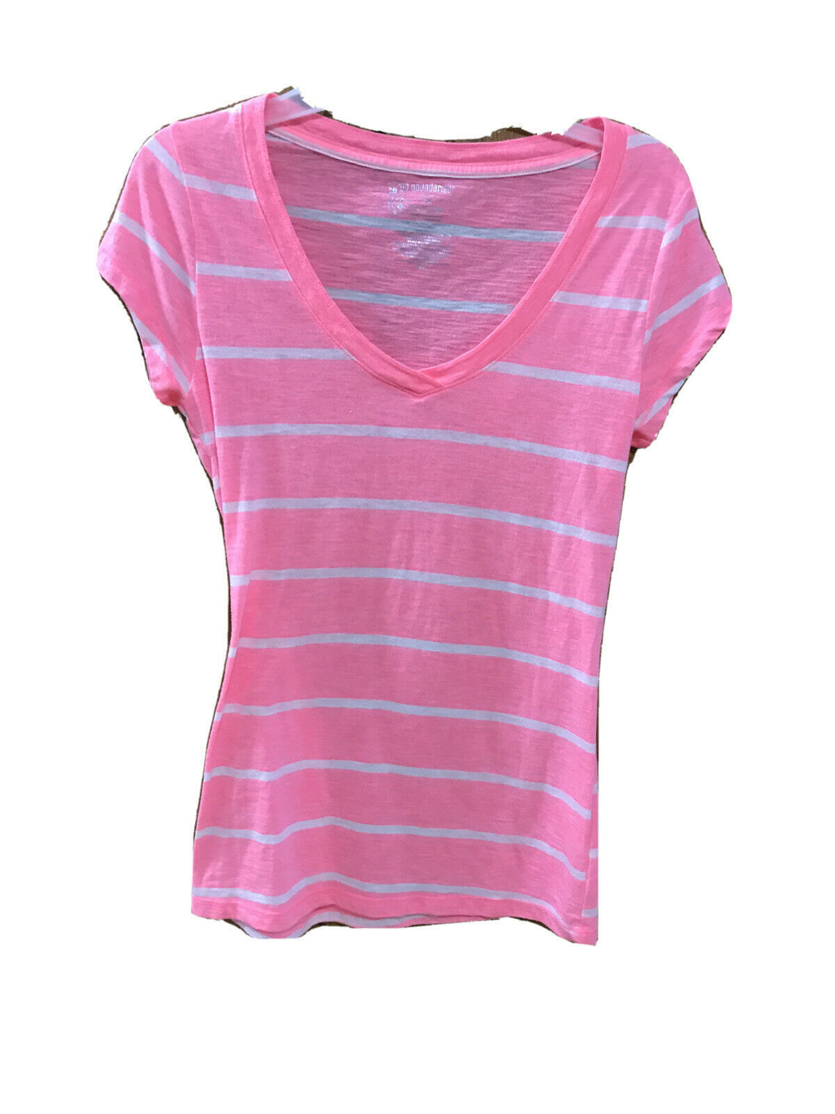 No Boundaries Women's Pink and White Stripe Tee Shirt US Medium - Tops