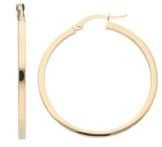 18K Yellow Gold Circle Earrings Diameter 30 Mm With Square Tube, Made In Italy - $377.80