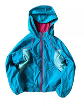 Columbia Windbreaker Jacket Girls 6 Full Zip Aqua Pink Hood Lightweight Hiking - $19.79