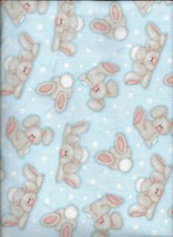 New A.E. Nathan Comfy Flannel Print Bunnies Posing on Blue Fabric bt Hal... - $3.96