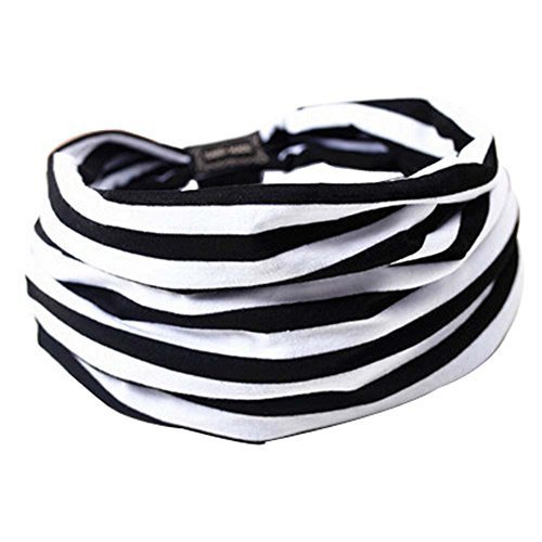 Set of 2 Black and White Stripe Sports Head Bands Hair Bands 23x20 cm