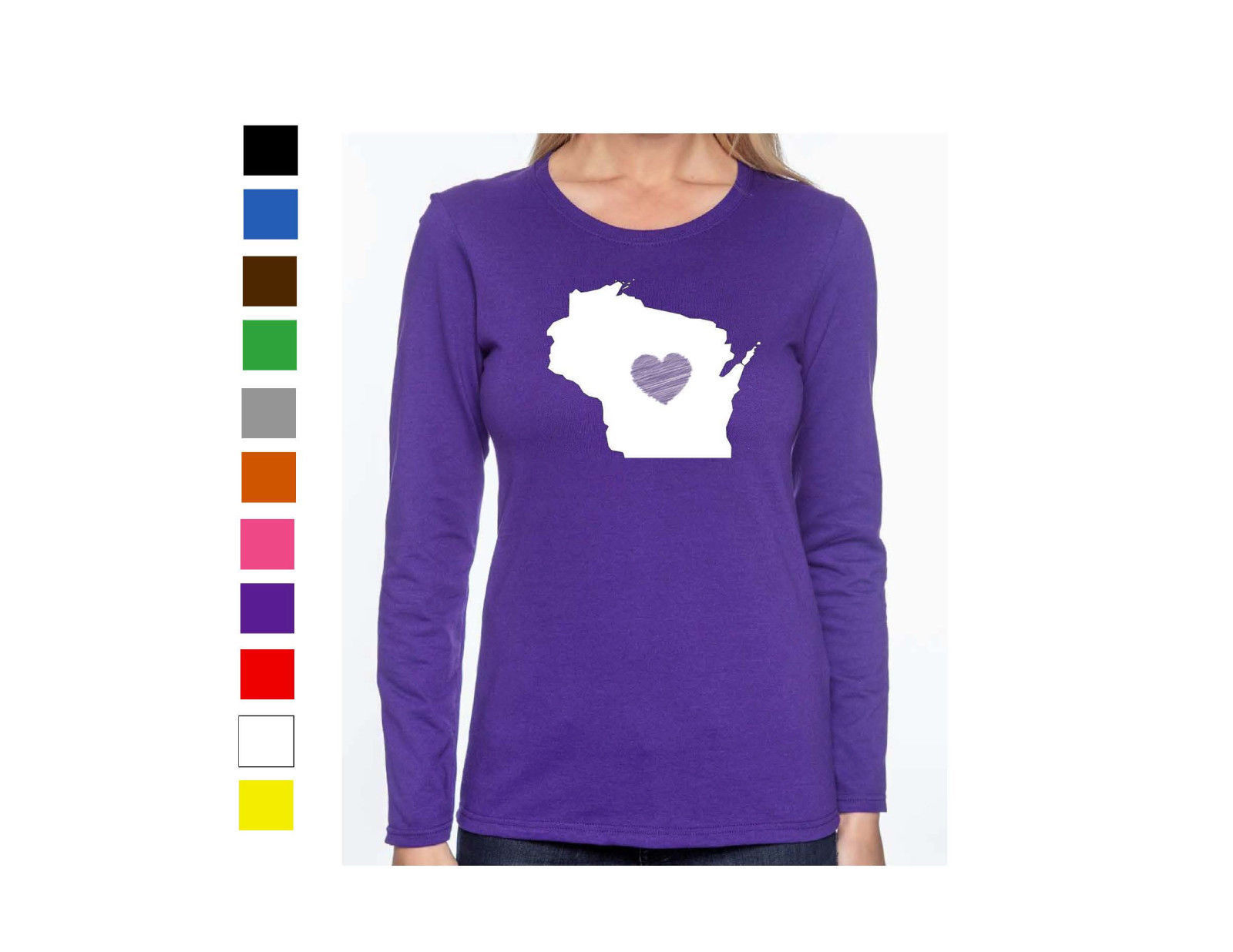 Image of Wisconsin Long Sleeve Shirt Ladies Womens Love Home Heart T-Shirt State