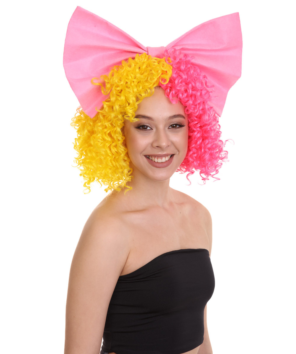 Australian Singer Curly Womens Wig with Pink Bow | Thursday Multi Color ...