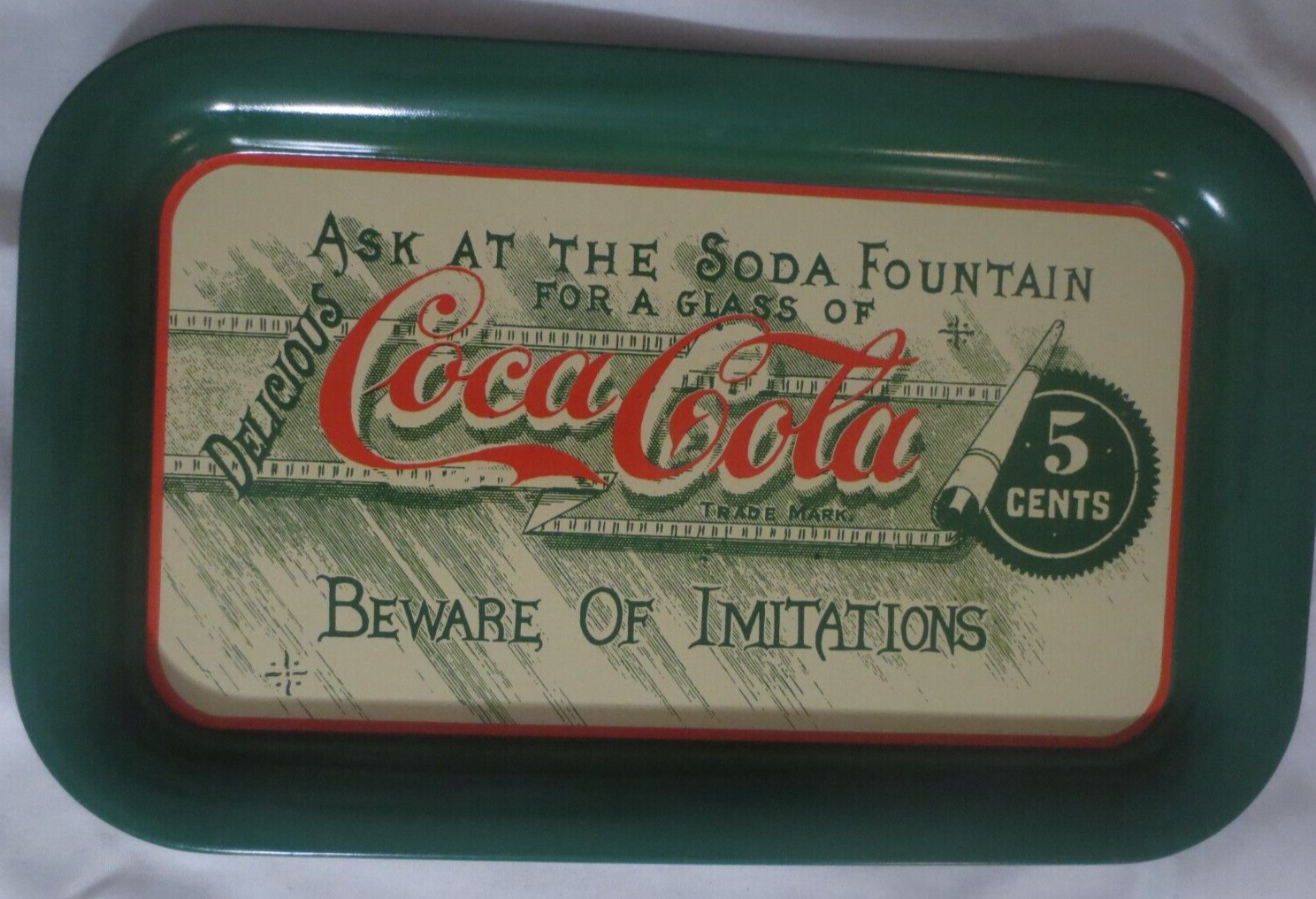Primary image for Coca-Cola Metal Tray  Ask at the Soda Fountain  1992 small rectangular