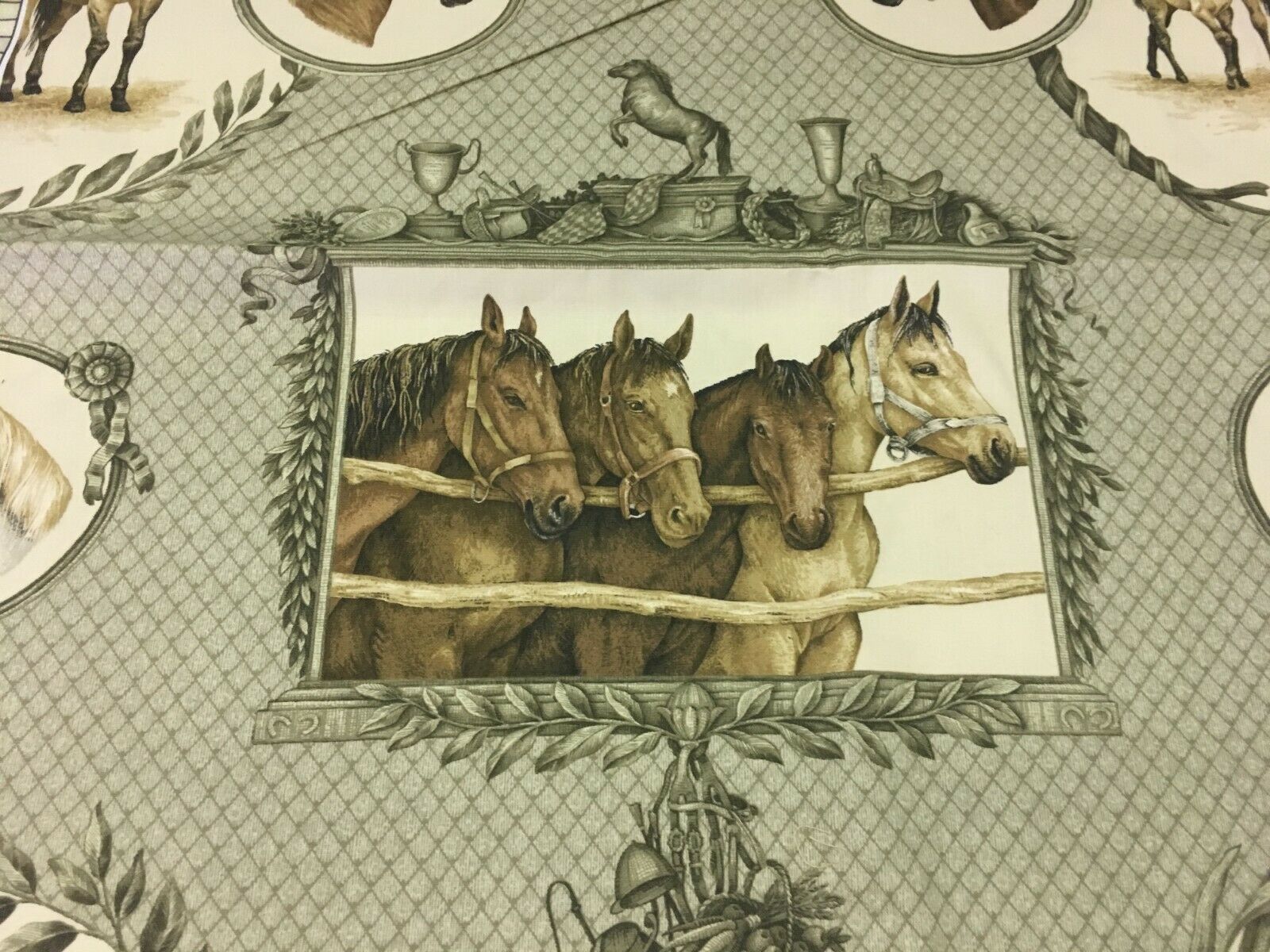 15 yards Braemore Classic Framed Horse Motif Fabric on Sage Green Base ...