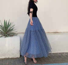 Women Dusty Blue Polka Dot Tulle Skirt Custom Plus Size Romantic Holiday Outfit image 3