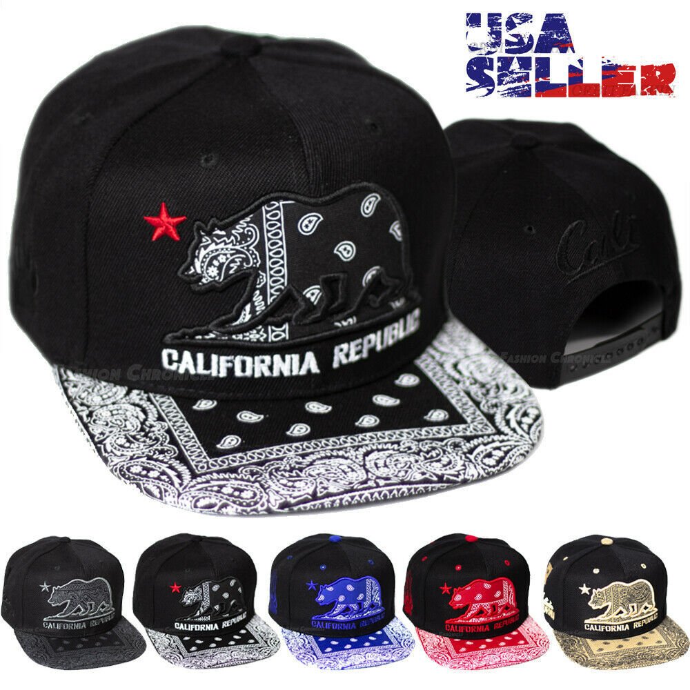 California Republic Baseball Cap Paisley Bandana Hat Snapback Adjustable Flat