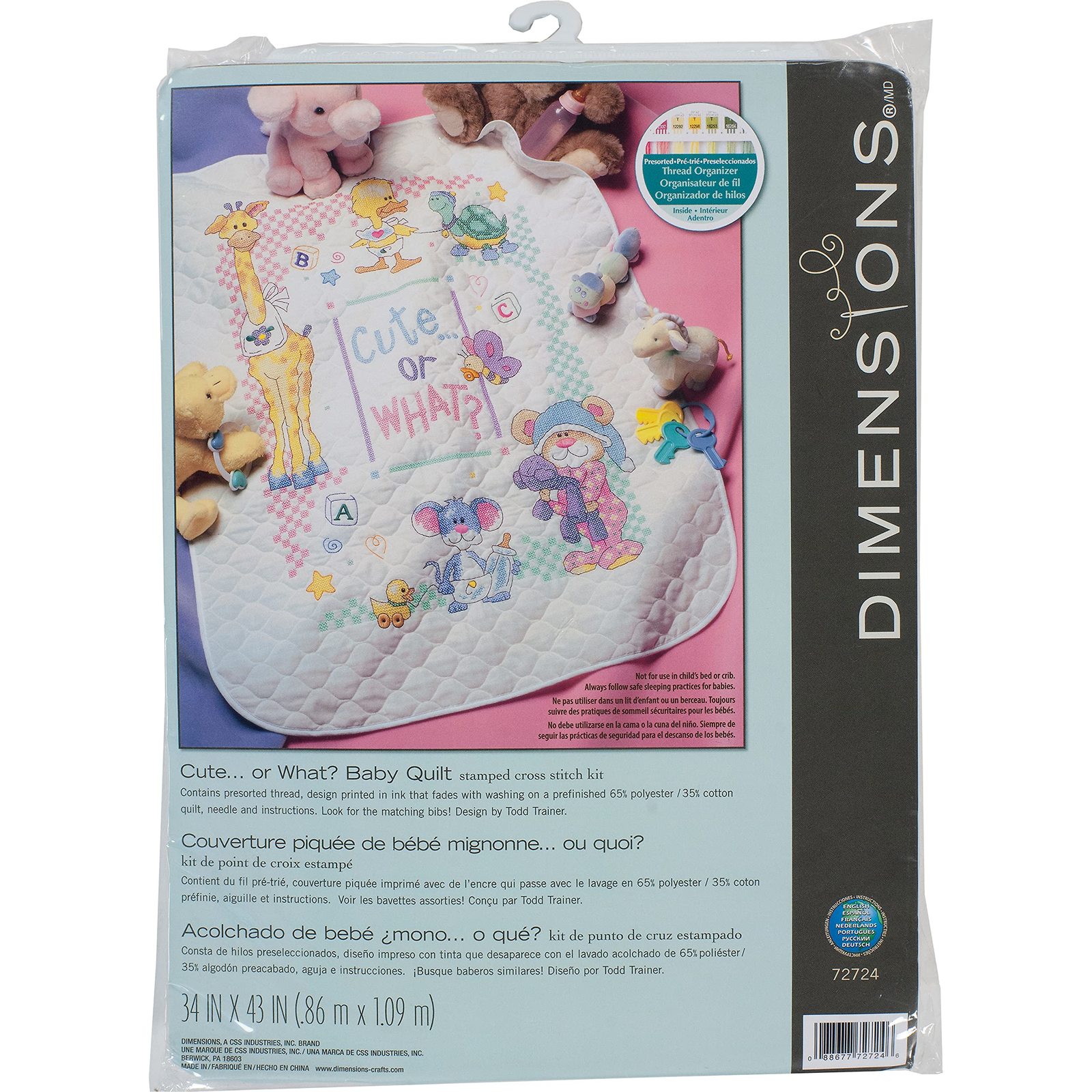 Dimensions Stamped Cross Stitch 'Cute or What?' DIY Baby Quilt, 34" x 43" - $25.99