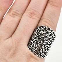 Bohemian Inspired Silver Tone Curb Link Chain Design Statement Ring image 6