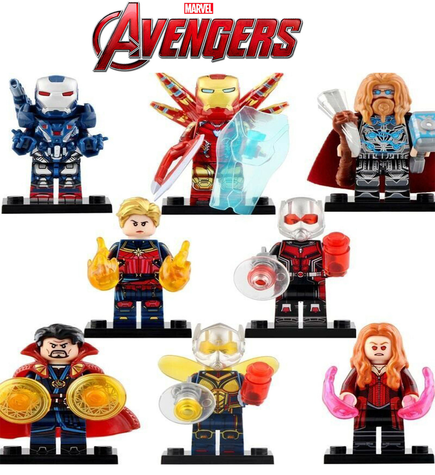 8pcs Marvel Avengers Minifigures Wanda Wasp Ant-man Endgame Fat Thor Iron Man