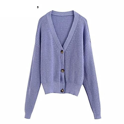 V Neck Breasted Solid Color Knitted Casual Sweater Female Long Sleeve Cardigan C
