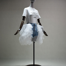 Women Ruffle Slit Tulle Skirt Floor Length Tulle Skirt w. Slit Jean Party Skirt image 7