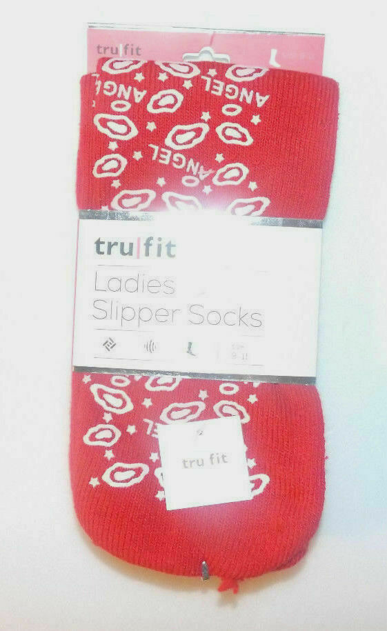 Primary image for Tru Fit Ladies Slipper Sock Non Slip Pink Angel Red 9-11 NWT