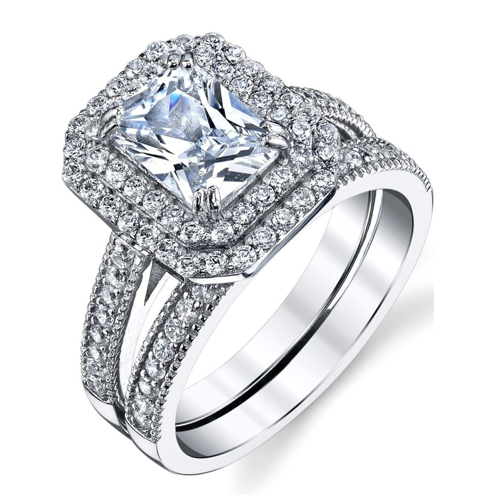 Ct Emerald Cut Diamond Wedding Ring Bridal Set With K White Gold