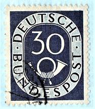 Used (1951) German Postage Stamp - Numeral &amp; Post Horn -Scott # 679 - $1.95