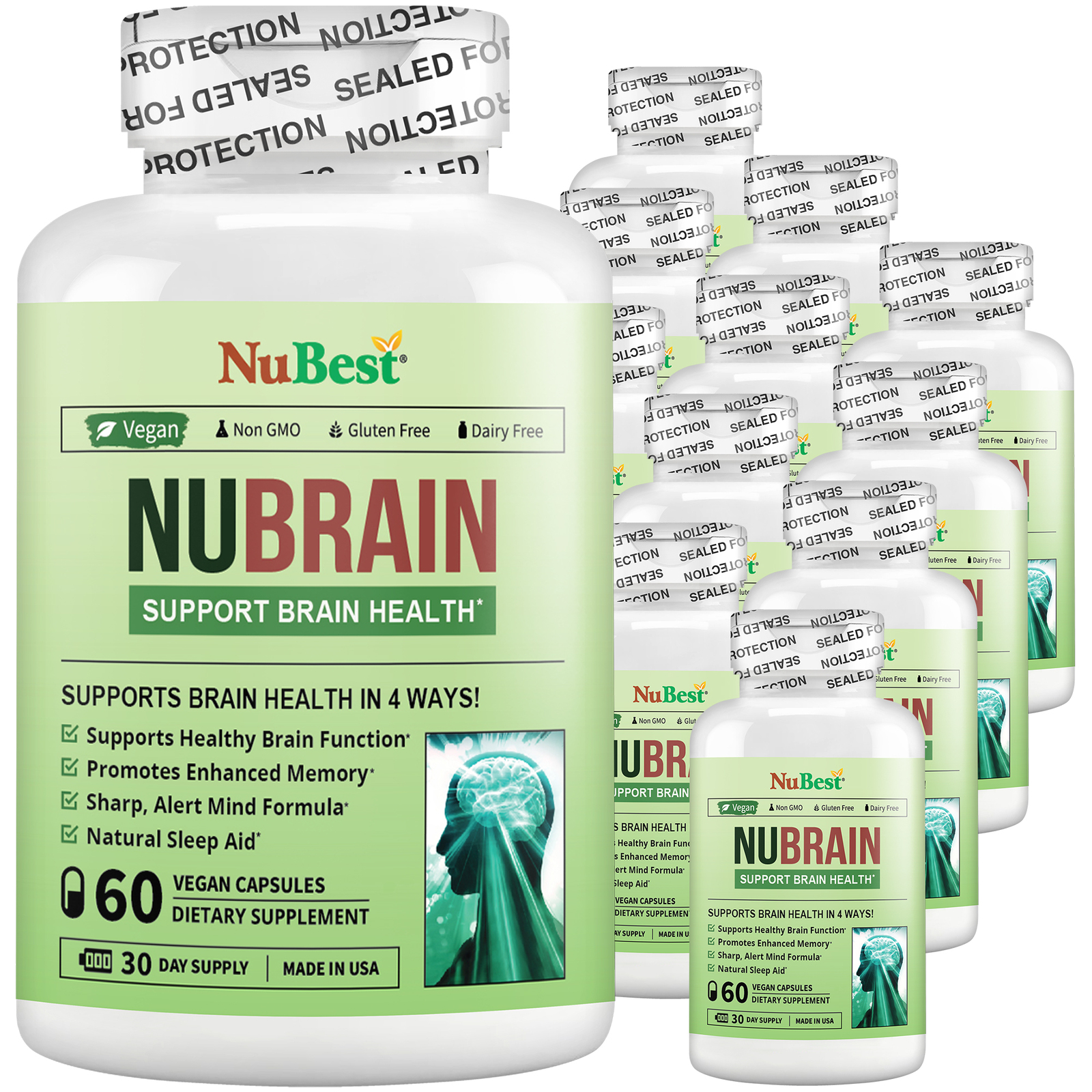 Pack of 12 NuBrain Support Brain Health & Cognitive Functions, Enhance Memory