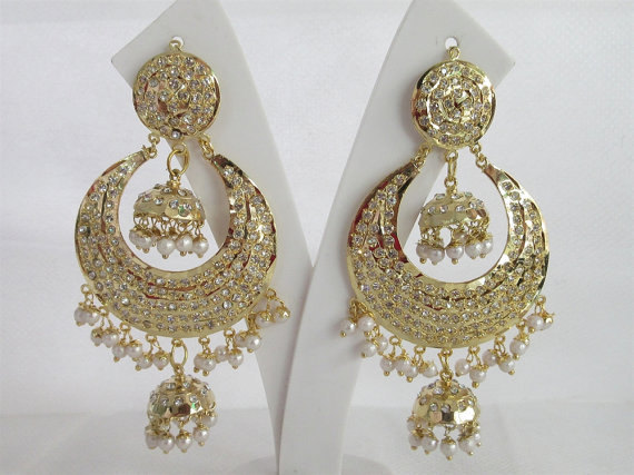 Gold Jadau Double Jhumki Jhumka Pearl Earrings Tikka Set/Long India ...