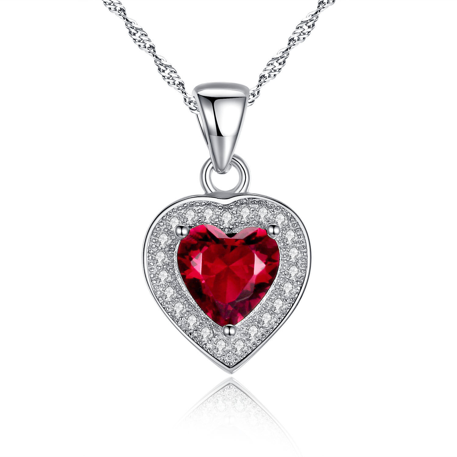 1.62 Ct Ruby Heart Pendant Necklace 925 Sterling Silver w/ 18" Chain