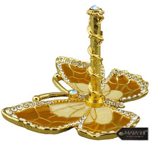 Coffee Colored Enamel and Gold Plated Butterfly Jewelry Ring Holder w/ C... - $19.99