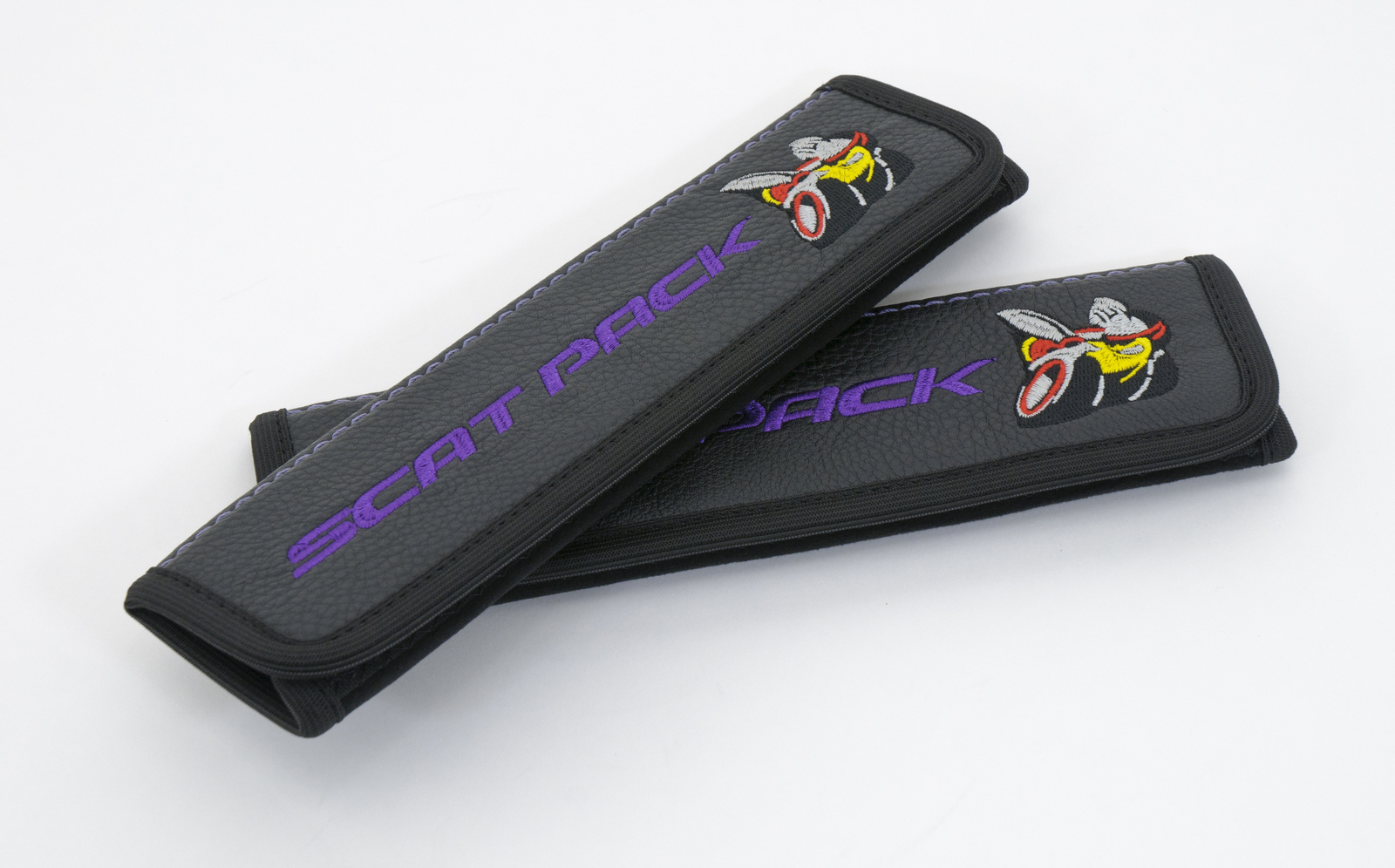 Seat belt Shoulder Pads fits Scat Pack Dodge Black Leather Crazy Plum Stitches Seat Belt