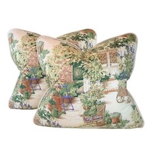 Pair Pillow Covers 18" Kingsway "Garden Gate" Botanical Floral Garden Toile - $53.99