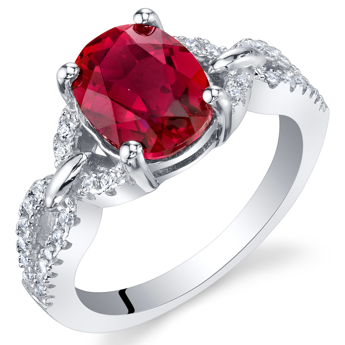 Sterling Silver Oval Ruby Ring with Twisted Band - Genuine Gemstone