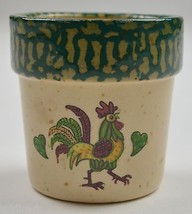 Heritage Pottery Rooster Pattern Candle Votive 2.25" Tall Home Decor Spongeware - $7.84