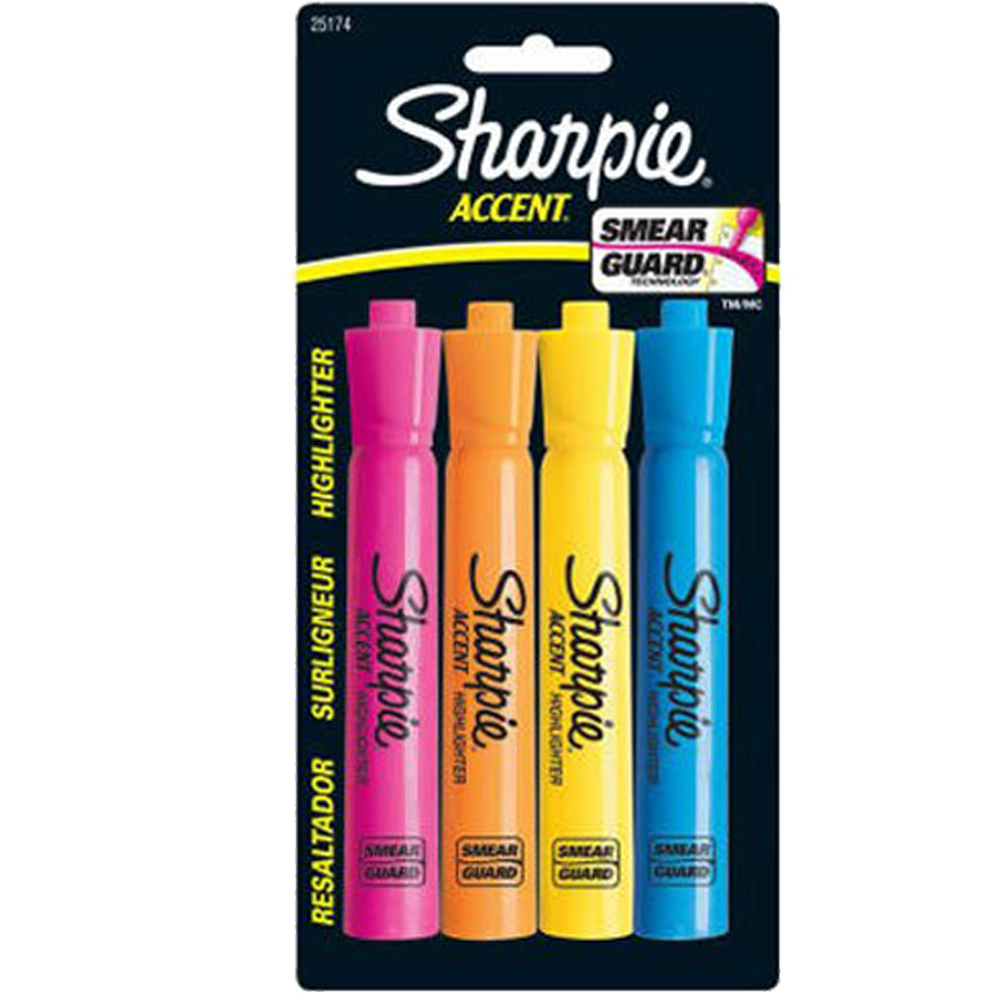 NEW Sharpie Smear Guard Pink, Orange, Yellow and Blue Highlighters (24