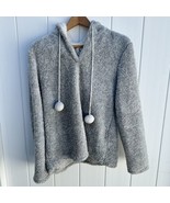 PJ Couture Sherpa Fleece Hoodie Pajama Top Shirt Gray Pom Poms Sleepwear... - $15.83