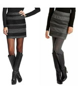 Hugo Boss Skirt 6 Medium Grey $295 Striped Leather &amp; Wool Benina Calfski... - £126.75 GBP