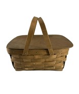 Vintage Woven Flip Top Picnic Basket Double Bent Wood Handles Primitive ... - $68.31
