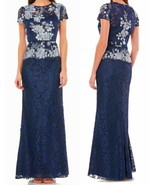 JS Collections 3D Lace Illusion Gown 4 Small $360 Full Length Slight Tra... - $147.51