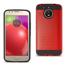 Reiko Motorola Moto E4 Plus Hybrid Metal Brushed Texture Case In Red - $9.95