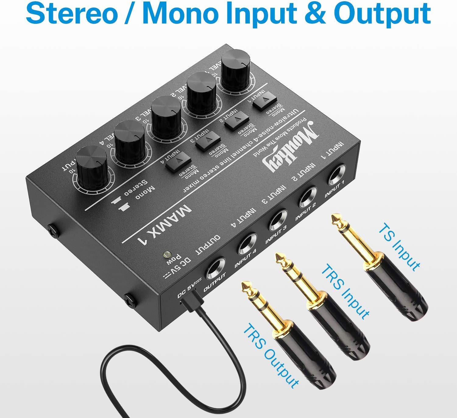 Moukey Ultra LowNoise 4Channel Line Mixer for SubMixing, DC 5V 4