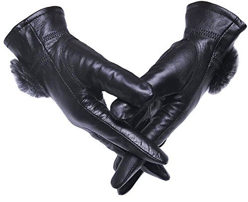 Best Selling Women's Winter Warm Black Leather Gloves-16