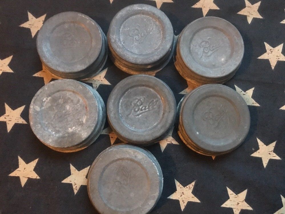 7 Vintage Zinc Lids Caps Canning Ball Mason Jar White ...