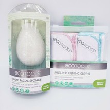 EcoTools lot: (2) muslin polishing cloths and konjac facial sponge - Gre... - $7.92
