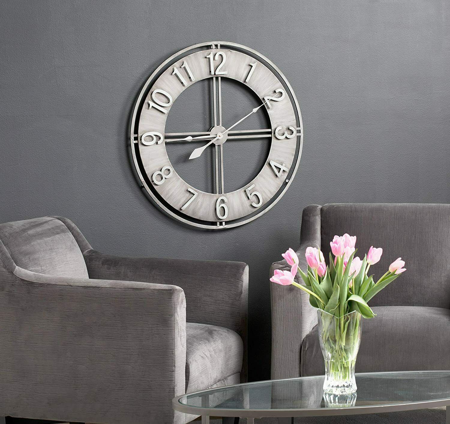 Nice Wall Clock 30" 2.5' Large Analog Metal Modern Steampunk Contemporary Wall Clocks