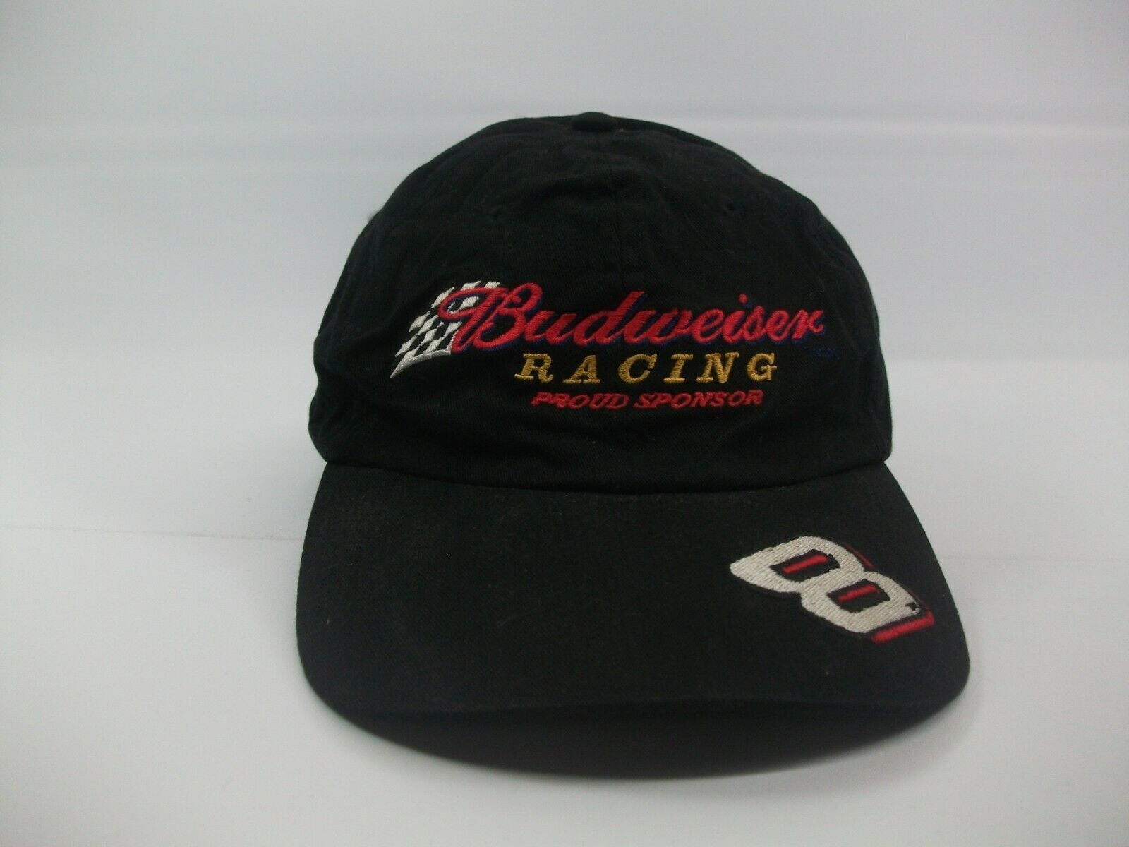 Budweiser Racing 8 Hat Vintage Black Hook Loop Baseball Cap - Hats