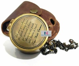 Ralph Waldo Emerson Quote Solid Brass Compass with Anchor Embossed Leather Case