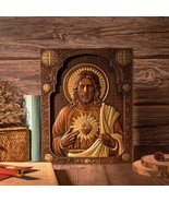 Our Lord Jesus Sacred Heart Wood Carving - Christian Catholic Personalized - $69.99 - $195.00