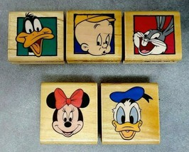 Rubber Stampede Lot of 5 Looney Tunes Disney Mickey Mouse Wood Mounted S... - $22.95