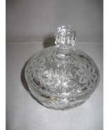 Crystal Clear Candy Dish Compote Press Glass Satin Flowers Deep Cut Leaves  - $9.95