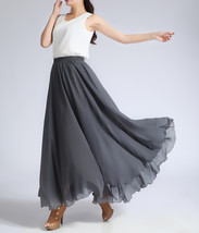 Grey Long Chiffon Skirt Women High Waist Long Chiffon Skirt Chiffon Beach Skirt 